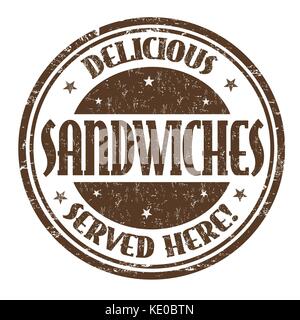 Köstliche Sandwiches Zeichen oder Stempel auf weißem Hintergrund, Vector Illustration Stock Vektor