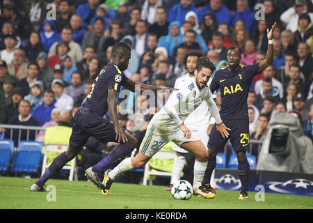 Madrid, Spanien. 17 Okt, 2017. Isco (mittelfeldspieler; Real Madrid) in Aktion während der UEFA Champions League Spiel zwischen Real Madrid und Tottenham Hotspur im Santiago Bernabeu am 17. Oktober 2017 in Madrid Credit: Jack Abuin/ZUMA Draht/Alamy leben Nachrichten Stockfoto