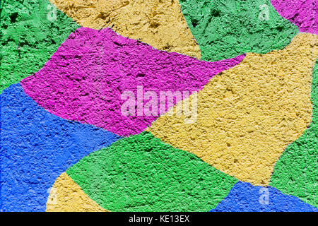 Wand closeup Texturen Farben formen von pastell Farben Weinrot, Grün, Gelb, Blau. Stockfoto