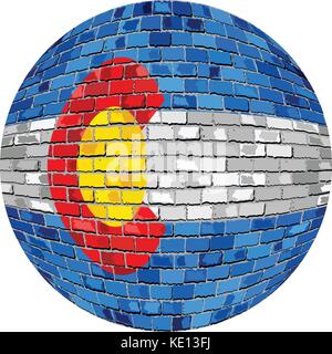 Kugel mit Colorado Flagge - Illustration, Colorado Flagge Sphäre in Backstein Stil, Abstract grunge brick Flagge Colorado im Kreis Stock Vektor