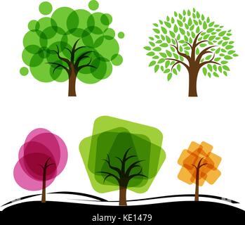 Abstrakte Bäume mit Kreisen und Quadraten Stock Vektor