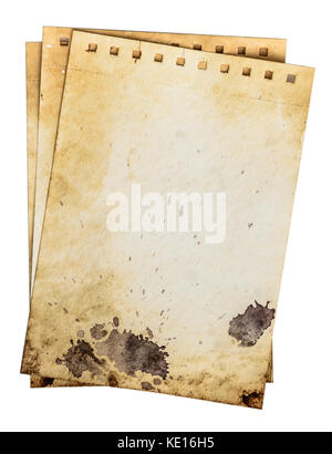 Dirty notebook Seiten. alten rauhen Grunge paper Vorlage mit Tropfen und Dirty crack Pattern. Arbeit weg Stockfoto