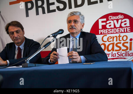 Massimo d'Alema bei der Pressekonferenz von Claudio Fava Kandidatur für das Amt des Präsidenten der Region Sizilien zu unterstützen. Stockfoto