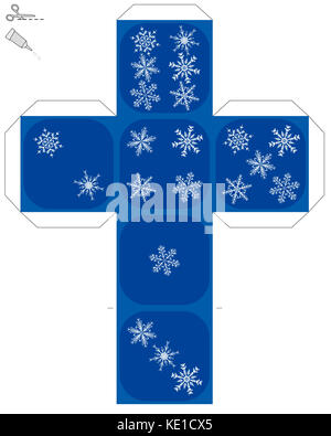 Schneeflocke Würfel Vorlage - Es tun sich Modell eines Würfels mit Schneeflocken statt Würfel Augen - Illustration über Weiß. Stockfoto
