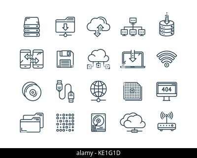 Cloud omputing. Internet Technologie. Online Services. Datenverarbeitung, Informationssicherheit.. dünne Linie Web Icon Set. Überblick icons Collection. Vector Illustration. Stock Vektor