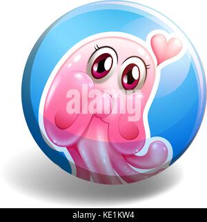 Rosa Geschöpf auf runde Abzeichen Abbildung Stock Vektor