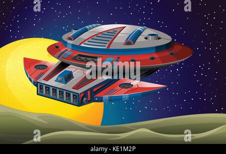 Raumschiff in den dunklen Raum Abbildung flying Stock Vektor