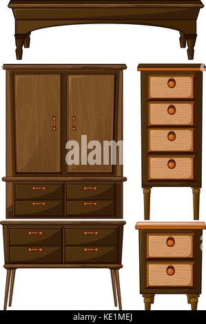 Flashcard von brauner Farbe Möbel auf weißem Hintergrund Stock Vektor