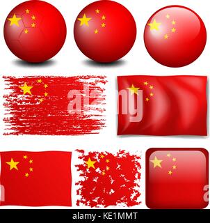 China Flagge in verschiedenen Designs Abbildung Stock Vektor