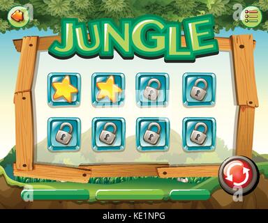 Spiel Template mit Jungle Thema Abbildung Stock Vektor