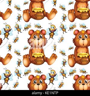 Nahtlose Bienen fliegen und mit Honig Abbildung tragen Stock Vektor