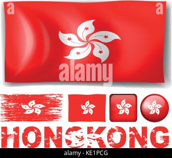 Hong Kong Flagge in verschiedenen Designs und Formulierung Abbildung Stock Vektor