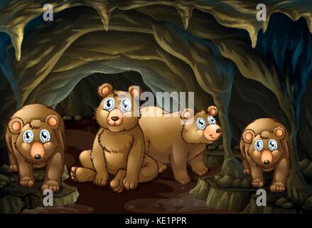 Vier Bären leben in der Höhle Abbildung Stock Vektor