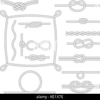 Frames dargestellt, Seil, Knoten, Ränder und Ecken. Stock Vektor