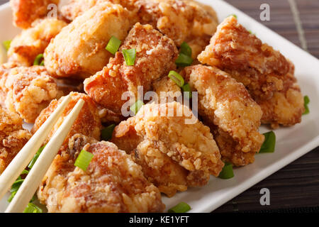 Karaage - Japanische Fried Chicken Makro auf die Platte. Horizontale Stockfoto