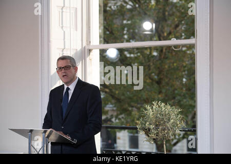 Andrew Parker, Generaldirektor des MI5, hält eine Rede im Counter Terrorism Operations Centre in West-London über die Sicherheitsbedrohung Großbritanniens. Stockfoto