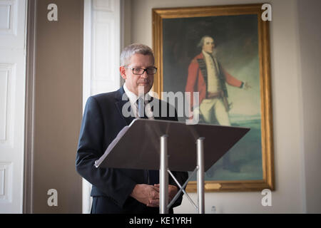 Andrew Parker, Generaldirektor des MI5, hält eine Rede im Counter Terrorism Operations Centre in West-London über die Sicherheitsbedrohung Großbritanniens. Stockfoto