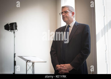 Andrew Parker, Generaldirektor des MI5, hält eine Rede im Counter Terrorism Operations Centre in West-London über die Sicherheitsbedrohung Großbritanniens. Stockfoto