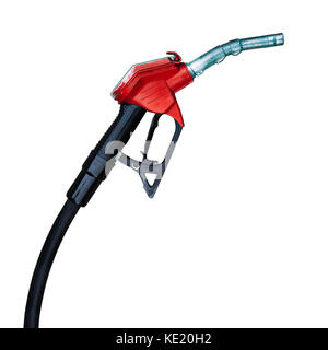 Alte Benzin Pumpe Düse auf weißem Hintergrund mit Freistellungspfad Stockfoto
