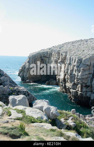 Küste von Asturien und Kantabrien mit seinen Klippen und Architektur und seiner Fauna Stockfoto