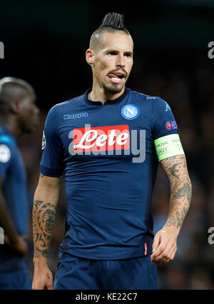 Marek Hamsik von Napoli während des Spiels der UEFA Champions League der Gruppe F im Etihad Stadium in Manchester. DRÜCKEN SIE VERBANDSFOTO. Bilddatum: Dienstag, 17. Oktober 2017. Siehe PA-Geschichte Soccer man City. Bildnachweis sollte lauten: Martin Rickett/PA Wire Stockfoto