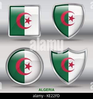 Algerien Flagge - 4 Formen Flaggen von Ländern in der Welt mit Freistellungspfad Stock Vektor