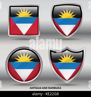 Antigua und Barbuda Flagge - 4 Formen Flaggen von Ländern in der Welt mit Freistellungspfad Stock Vektor