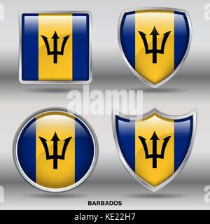 Barbados Flagge - 4 Formen Flaggen von Ländern in der Welt mit Freistellungspfad Stock Vektor