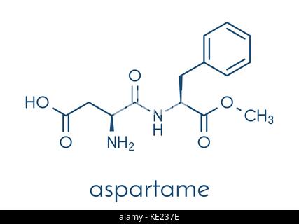 Aspartam Süßstoff Molekül (Zuckerersatz). Skelettmuskulatur Formel. Stock Vektor