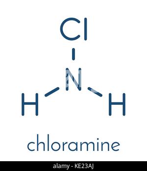 Chloramine (Monochloramine) Desinfektionsmittel Molekül. Leicht zersetzt, die unterchlorige Säure Bildung. Skelettmuskulatur Formel. Stock Vektor