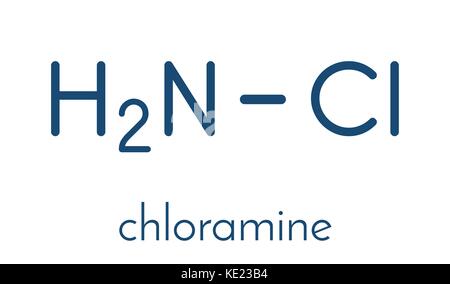 Chloramine (Monochloramine) Desinfektionsmittel Molekül. Leicht zersetzt, die unterchlorige Säure Bildung. Skelettmuskulatur Formel. Stock Vektor