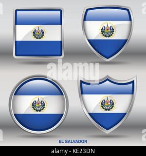 El Salvador Flagge - 4 Formen Flaggen von Ländern in der Welt mit Freistellungspfad Stock Vektor