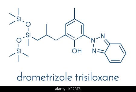 Drometrizole trisiloxane sunscreen Molekül (UV-Filter). Skelettmuskulatur Formel. Stock Vektor