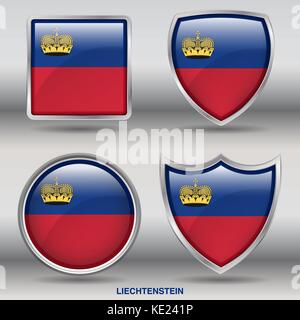 Liechtenstein Flagge - 4 Formen Flaggen von Ländern in der Welt mit Freistellungspfad Stock Vektor