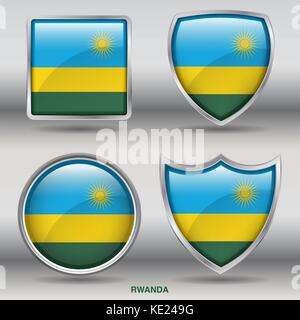 Ruanda Flagge - 4 Formen Flaggen von Ländern in der Welt mit Freistellungspfad Stock Vektor