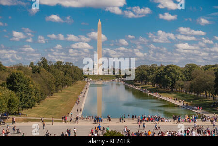 Washington, Dc, USA - National Mall, der Lincoln Memorial Reflecting Pool und Washington Monument. Stockfoto