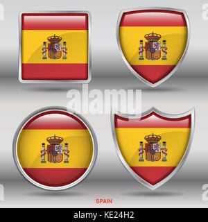 Spanien Flagge - 4 Formen Flaggen von Ländern in der Welt mit Freistellungspfad Stock Vektor