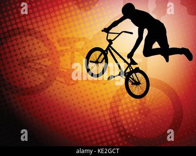 Bmx stunt Radfahrer Silhouette auf der Abstract background-Vektor Stock Vektor