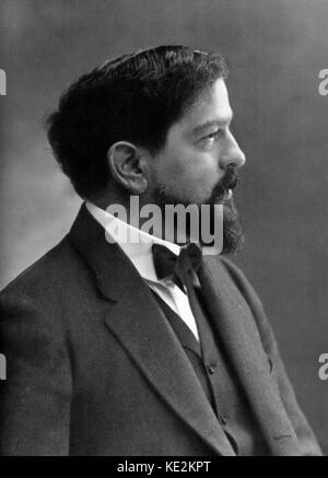 Achille-Claude Debussy - Porträt des französischen Komponisten. 22 August 1862 - 25. März 1918. Fotografie von Nadar, französischer Fotograf, Karikaturist, Journalist, Schriftsteller und Ballonfahrer, 1. April 1820 - vom 23. März 1910. Stockfoto