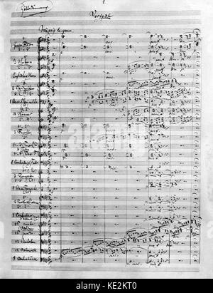 Richard Wagners "Götterdämmerung" ("Götterdämmerung"). Seite 1 von Original Score. Die letzte der vier Opern, aus 'Der Ring des Nibelungen' (Der Ring cycle''), von Richard Wagner. Es Premiere bei den Bayreuther Festspielhaus am 17. August 1876, als Teil des ersten vollständigen Ring Zyklus. Stockfoto