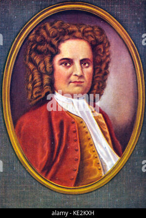 Georg Friedrich Händel. Porträt des deutschen Komponisten. Nach einer Miniatur von Christian Friedrich Zincke. 23 Februar 1685 - 14. April 1759 Stockfoto