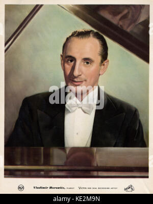 Vladimir Horowitz am Piano Portrait. Russisch, später Amerikanischen, Pianist. 1. Oktober 1904. - 5. November 1989. Malerei Plakat für RCA. Stockfoto