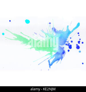 Bunte Aquarelle spritzt über weißen Hintergrund. Grün und Blau Stockfoto