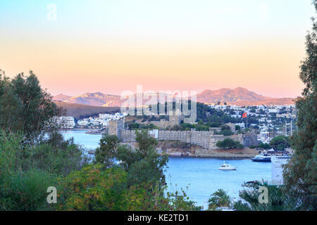 Bodrum Burg Blick von den Hügeln von Bodrum Stockfoto