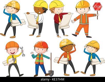 Einstellen der Ingenieure und Bauarbeiter Abbildung Stock Vektor