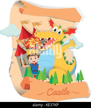 Prinz und Drachen in Märchen Abbildung Stock Vektor