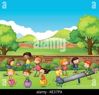 Kinder spielen im Park Abbildung Stock Vektor