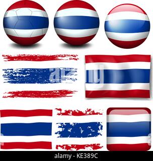 Thailand Flagge auf verschiedene Elemente Abbildung Stock Vektor