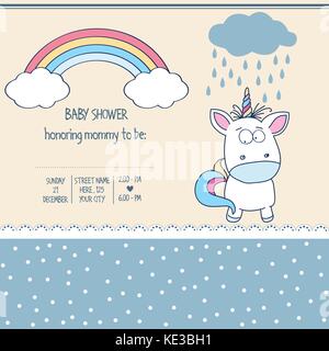 Schönes baby dusche Karte Vorlage mit schönen Baby Einhorn, Vektor Format Stock Vektor