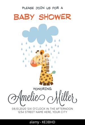 Zarte anpassbare Baby-dusche-Vorlage mit giraffe Toy, Vektor Format Stock Vektor